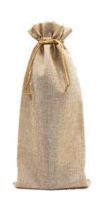 TOPTIE 12 Pcs Burlap Drawstring Bags 14 x 6 Inches for Wine Bottle Champagne 750ml, Hessian Gift Bags