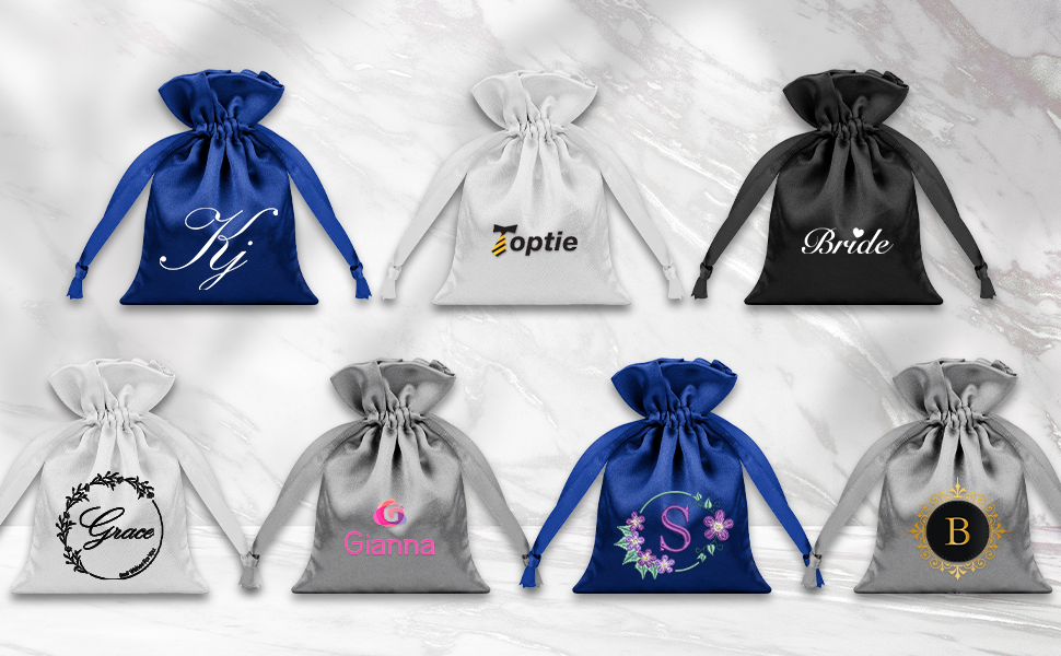 TOPTIE Custom 50 PCS Satin Gift Wrap Bags, Design Your Jewelry Drawstring Bags with Logo