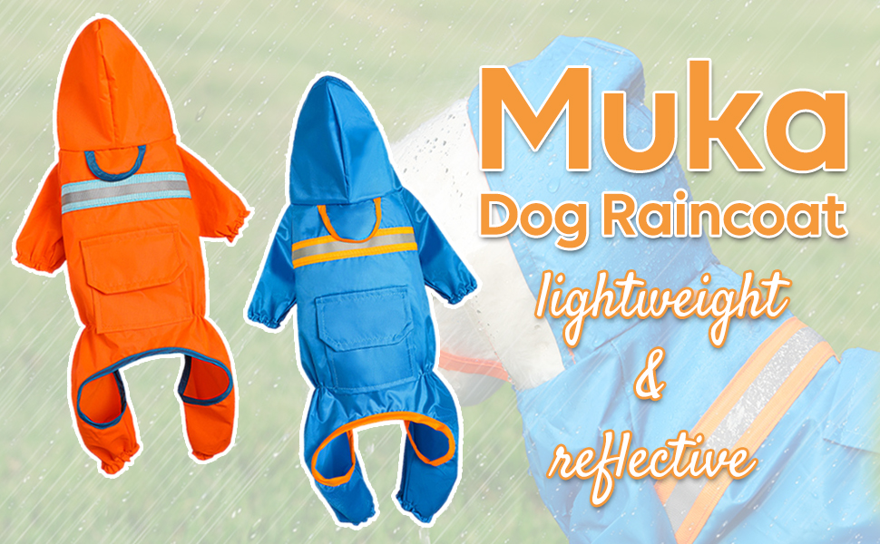 Muka Dog Raincoat with Clear Hood & Legs, Reflective Stripe Lightweight Dog Rain Jacket for S - 2XL