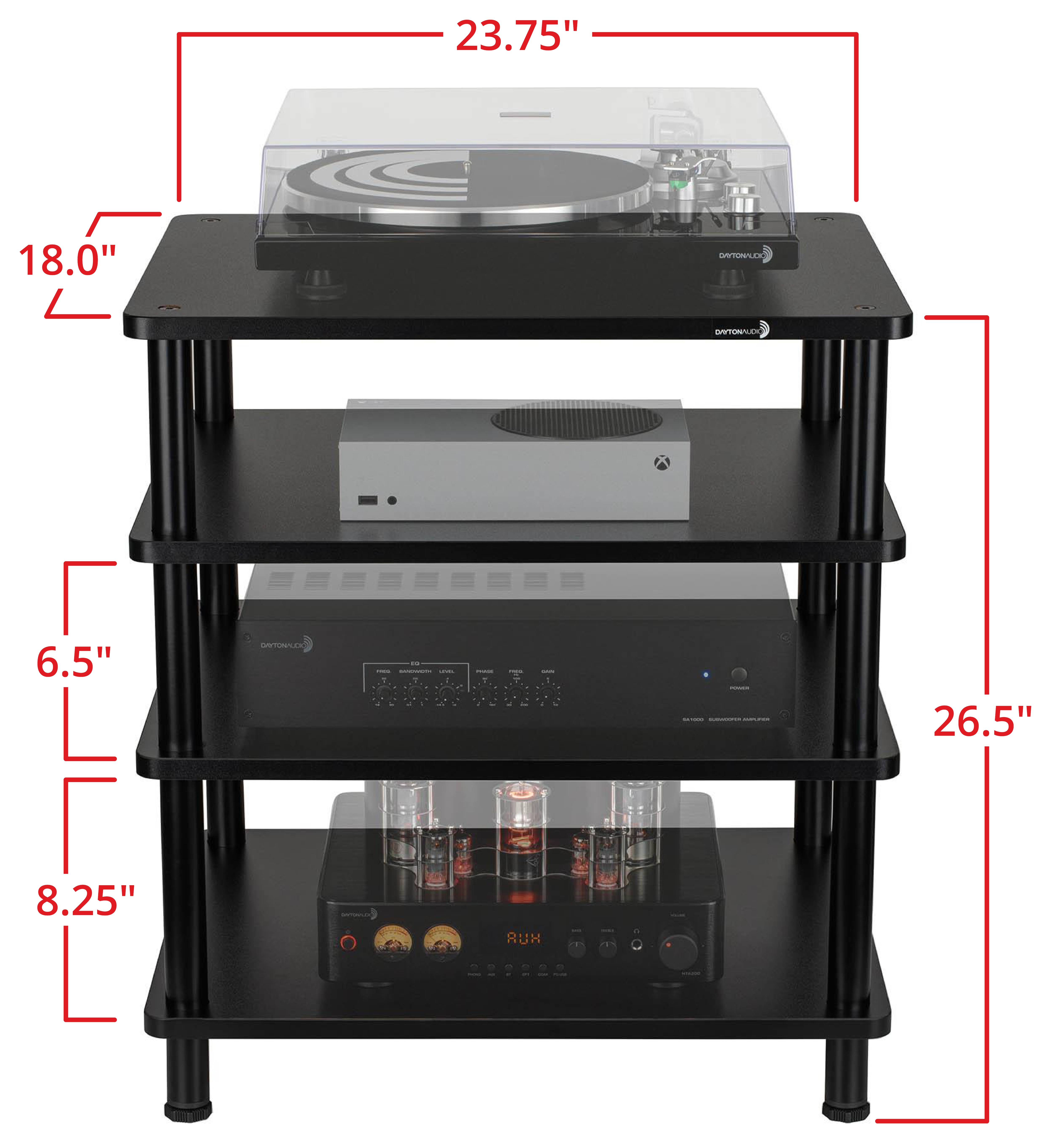 Dayton Audio 4 Tier Modular Stand Audio Component A/V Equipment Rack, Black