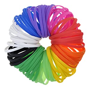 Muka 100 PCS Silicone Bracelets, Elastic Thin Rubber Bands for Birthday Gifts