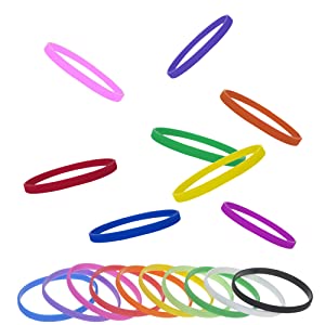 Muka 100 PCS Silicone Bracelets, Elastic Thin Rubber Bands for Birthday Gifts