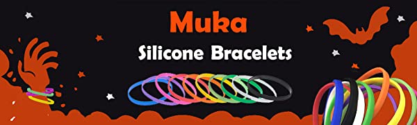 Muka 100 PCS Silicone Bracelets, Elastic Thin Rubber Bands for Birthday