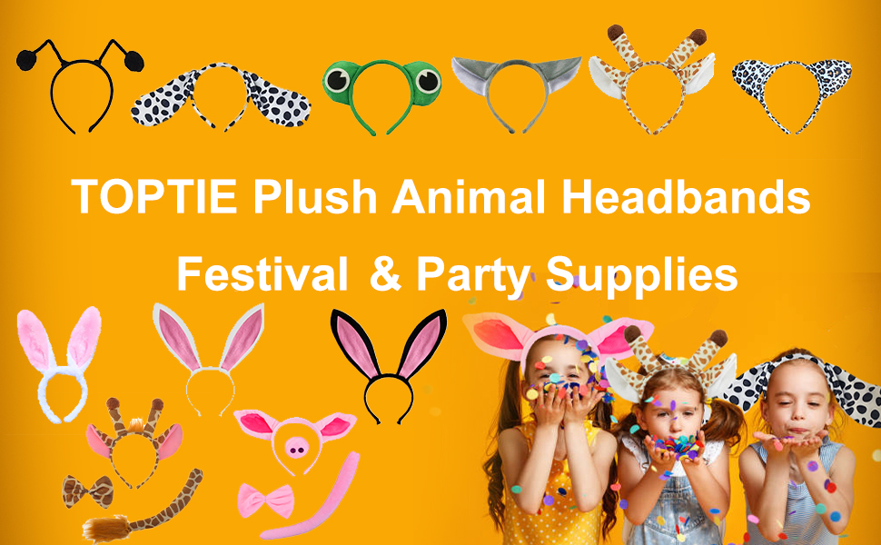 TOPTIE 6 PCS Animals Ears Headband, Halloween Decorations for Adult & Kid, Jungle Safari Animals Hair Hoop for Party Favors