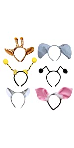 TOPTIE 6 PCS Animals Ears Headband, Halloween Decorations for Adult & Kid, Jungle Safari Animals Hair Hoop for Party Favors