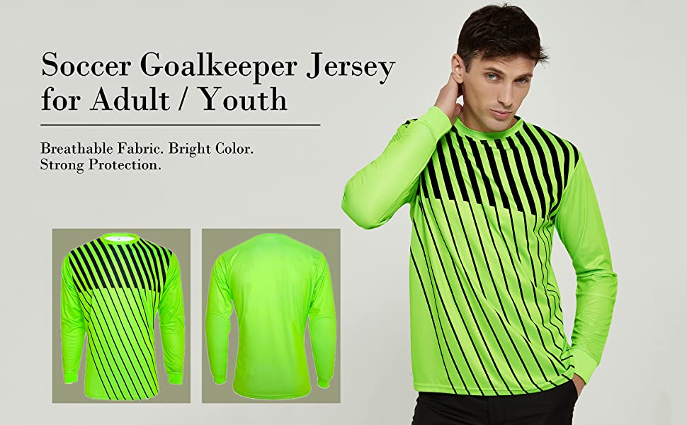 TOPTIE Long Sleeve Soccer Goalkeeper Jersey with Sponge Protector for Adult Youth, Arm Padded Goalie Shirt