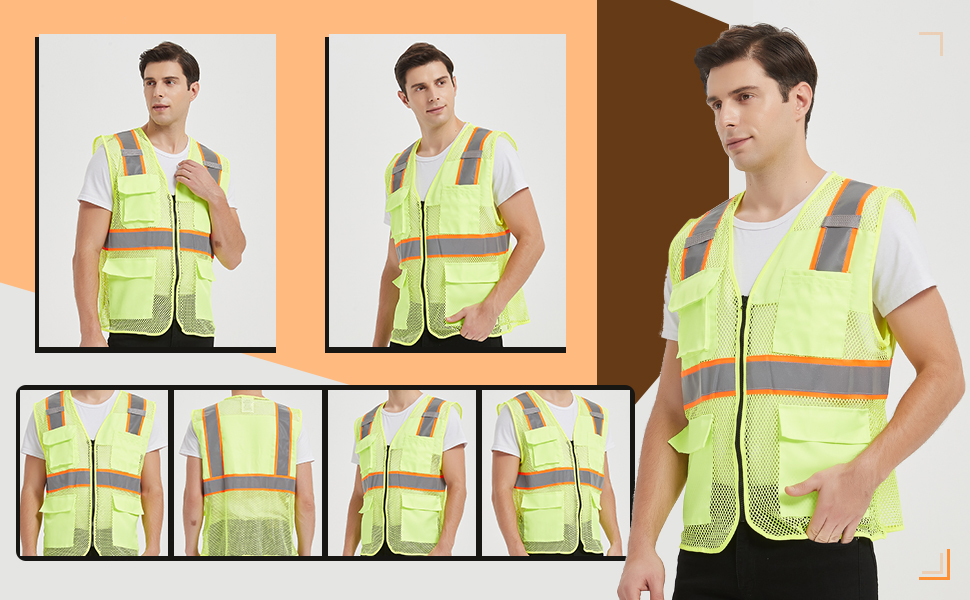 TOPTIE Unisex US Big High Visibility Safety Vest with Reflective Straps and Pockets Soft, Durable, Breathable