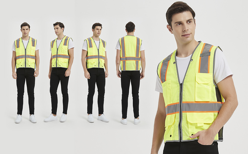 High Visibility Mesh 3.5" Reflective Surveyor Safety Vest Heavy Duty Mesh With Reflective Trim, Meets ANSI/ISEA Standards