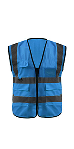 GOGO 5 Pockets High Visibility Zipper Front Safety Vest with Reflective Strips Uniform Vest, Pack of 10