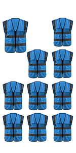 GOGO 5 Pockets High Visibility Zipper Front Breathable Safety Vest with Reflective Strips, Uniform Vest