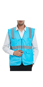 GOGO 5 Pockets High Visibility Zipper Front Breathable Safety Vest with Reflective Strips, Uniform Vest