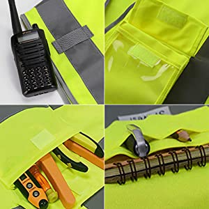 GOGO 9 Pockets High Visibility Zipper Front Safety Vest With Reflective Strips, Meets ANSI Standards
