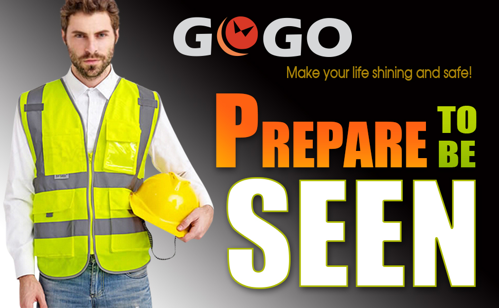 GOGO Visitor Safety Vest, 9 Pockets High Visibility Safety Vest With Reflective Strips