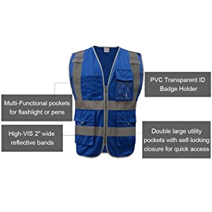 GOGO Big & Tall 9 Pockets High Visibility Zipper Front Safety Vest With Reflective Strips, Meets ANSI Standards