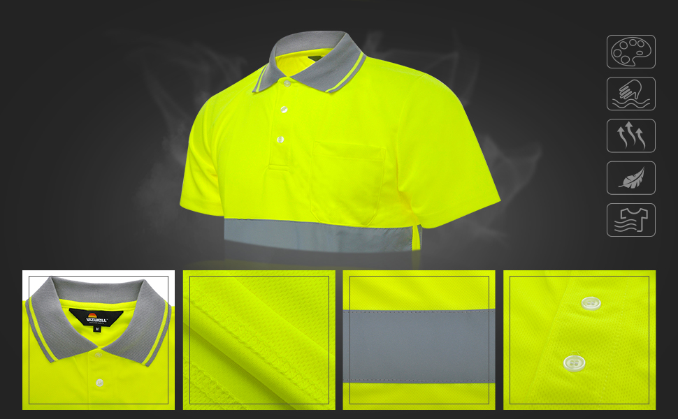 GOGO Safety Polo Shirt Reflective High Visibility Short Sleeve Pocket Tee