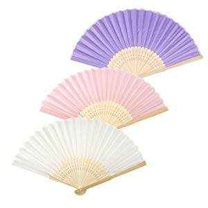Aspire 12 Pieces Silk Folding Fans with Organza Drawstring Bags, Chic Party Favor