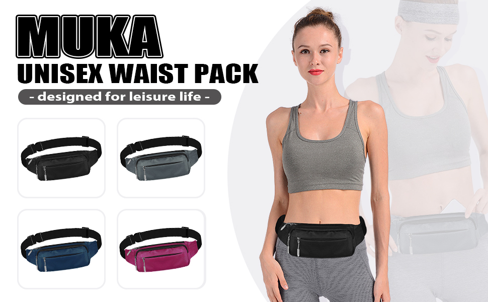 Muka Custom Waist Packs for Men Women, Personalized Logo Printed Fanny Packs Hip Pack for Running Travelling