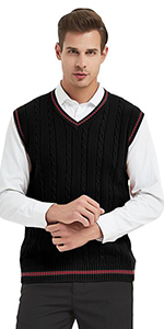 TOPTIE Boy Uniform Sweater Vest with Stripe V-Neck Knitted Sleeveless Pullover