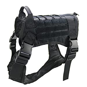 TOPTIE Tactical Dog Harness, K9 Working Dog Vest, No Pulling Adjustable Pet Harness with Front Clip and Handle for Medium Large Dogs Training Hunting