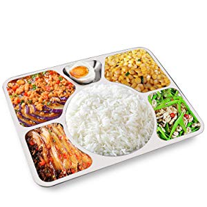 Aspire 3 Pack Divided Dinner Tray Stainless Steel, Snack Serving Plate with 6 Compartment, Diet Food Portion Control