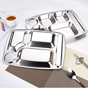 Aspire Rectangular Divided Cafeteria Tray, Stainless Steel Tray, 3 Pieces