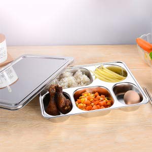 Aspire 3 Pack Stainless Steel Divided Dinner Trays with Metal Cover Portion Control Plate