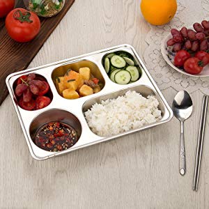 Aspire Bento Lunch Box with Stainless Steel Lid, Divided Food Plate, 3 Sets