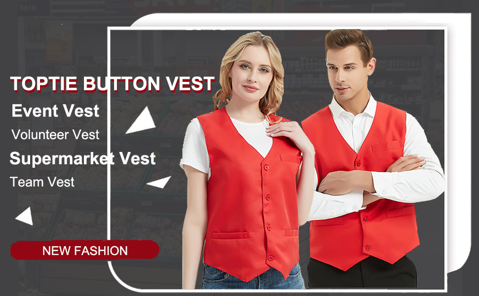 12 PCS Wholesale TopTie Waiter Uniform Unisex Button Vest For Supermarket Clerk & Volunteer