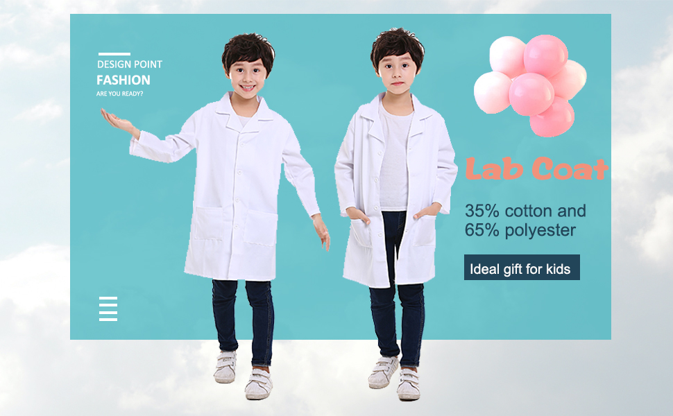 TOPTIE Lab Coats for Kid Scientists or Doctors, 2 Pockets