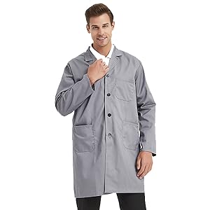 TopTie Unisex White Lab Coat Professional Doctor Long Sleeve Uniform Workwear