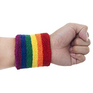 GOGO 12 Pieces Rainbow Wristbands, Elastic Athletic Cotton Sweatbands for Sports