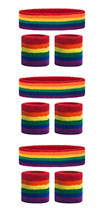 GOGO Rainbow Sweatband Set (1 Headband + 2 Wristbands), Cotton Sports Sweatbands