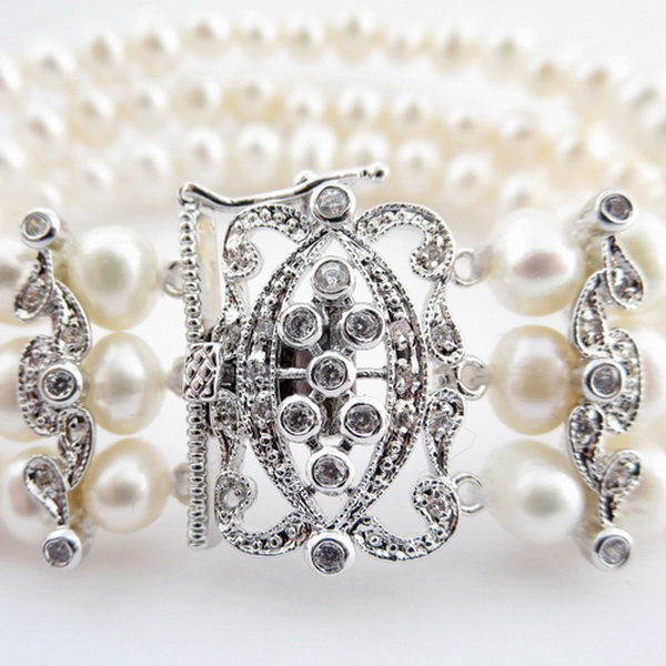 Elegance by Carbonneau B-7418-AS-FW Antique Rhodium Silver 3 Row Ivory Pearl CZ Bracelet 7418