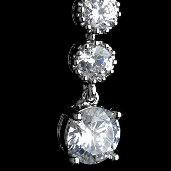 Elegance by Carbonneau Antique Rhodium Silver Clear 7 CZ Crystal Solitaire Drop Dangle Earrings 7790