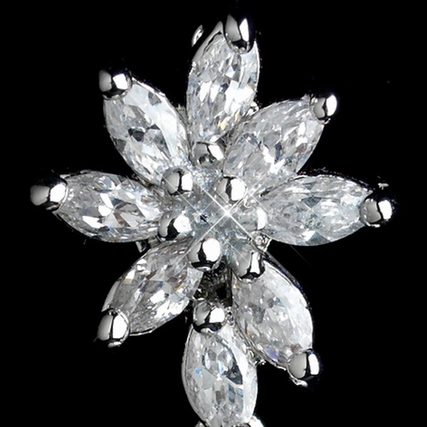 Elegance by Carbonneau Antique Rhodium Silver Diamond White & CZ Crystal Pearl Drop Earrings 7756