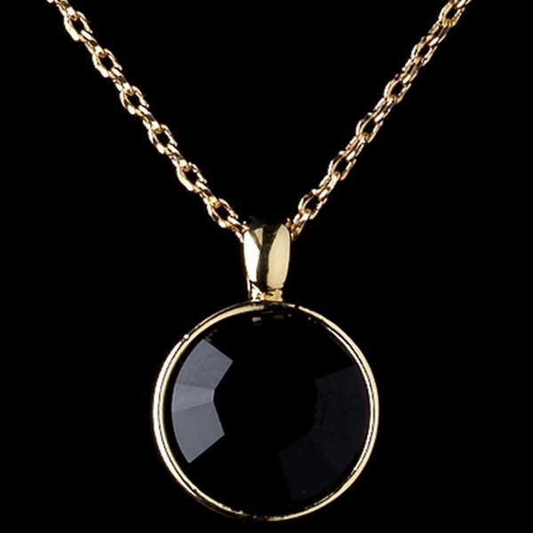 Elegance by Carbonneau N-9600-E-9600-G-Black Gold Black Round CZ Crystal Jewelry Set 9600