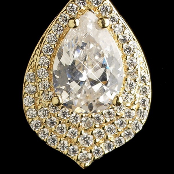 Elegance by Carbonneau E-7412-G-CL Gold Clear CZ Teardrop Crystal Drop Earrings 7412