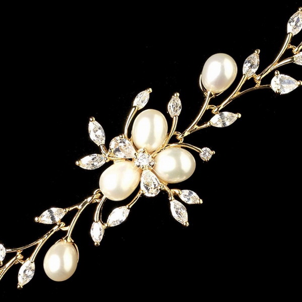 Elegance by Carbonneau B-1268-G-FW Gold CZ Crystal & Freshwater Pearl Bracelet 1268