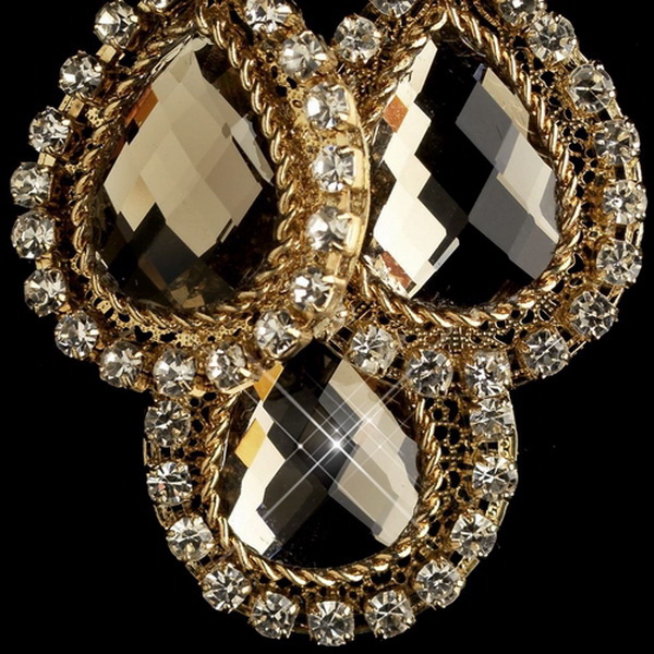 Elegance by Carbonneau E-82042-G-Lt-Brown Gold Light Brown & Clear Rhinestone Drops Earrings 82042