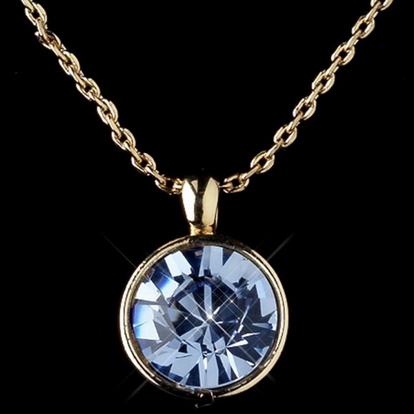 Elegance by Carbonneau N-9600-G-Lt-Sapphire Gold Light Sapphire Round Swarovski Crystal Element On Chain Necklace 9604