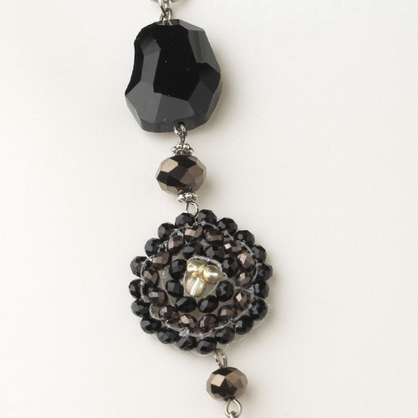 Elegance by Carbonneau N-9508-H-Black Hematite Black & Brown Faceted Cut Glass Fashion Necklace 9508