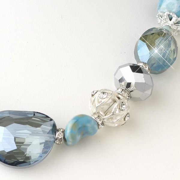 Elegance by Carbonneau N-9519-H-Blue Hematite Blue Faceted Cut Glass Fashion Necklace 9519
