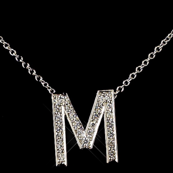 Elegance by Carbonneau N-4407-SS-M "M" Sterling Silver CZ Crystal Initial Necklace 4407