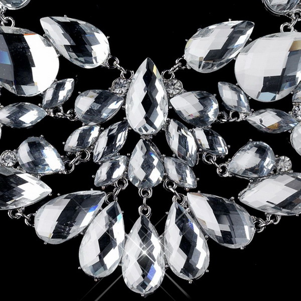 Elegance by Carbonneau NE-82050-RD-CL Rhodium Clear Pear Cut Rhinestone Jewelry Set 82050