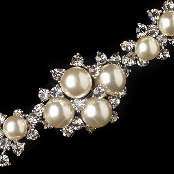 Elegance by Carbonneau B-175-RD-DW Rhodium Diamond White Pearl & Clear Rhinestone Bracelet 175