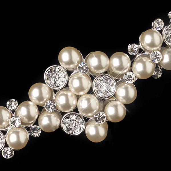 Elegance by Carbonneau B-176-RD-DW Rhodium Diamond White Pearl & Clear Rhinestone Bracelet 176