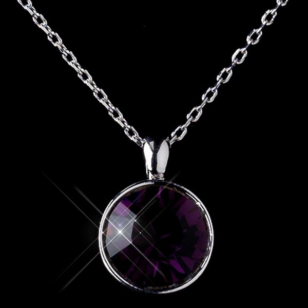 Elegance by Carbonneau N-9600-S-Amethyst Silver Amethyst Round Swarovski Crystal Element On Chain Necklace 9604