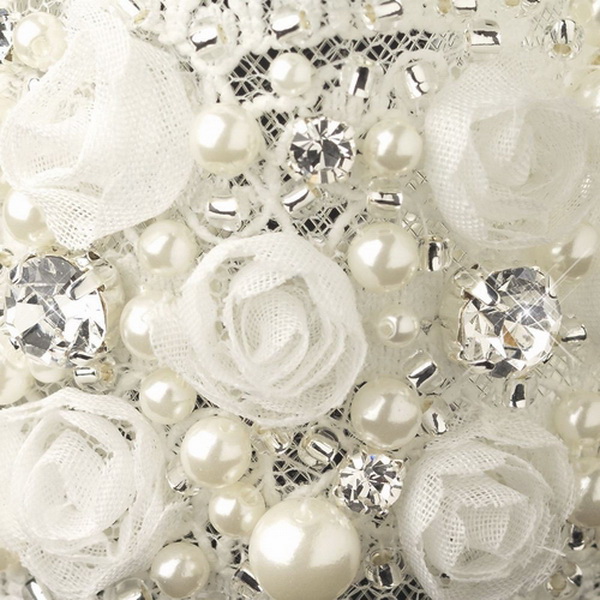 Elegance by Carbonneau B-1422-S-IV Silver Ivory Fabric & Pearl Rose Bracelet 1422