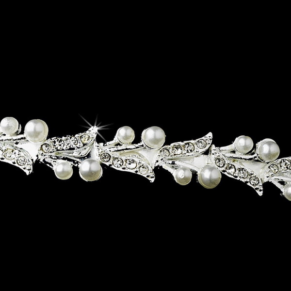 Elegance by Carbonneau HP-2000-Silver-White Silver White Pearl Headpiece 2000