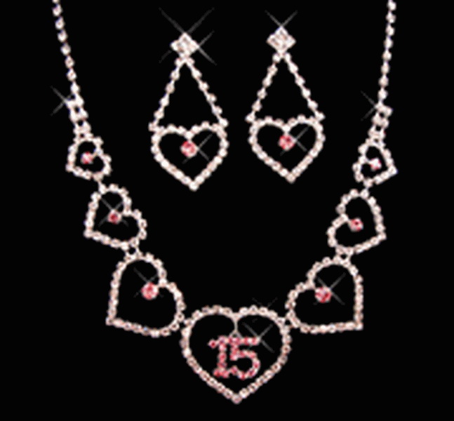 Elegance by Carbonneau NE460 Matching Sweet 15 or 16 Rhinestone Necklace & Earring Jewelry Set 460